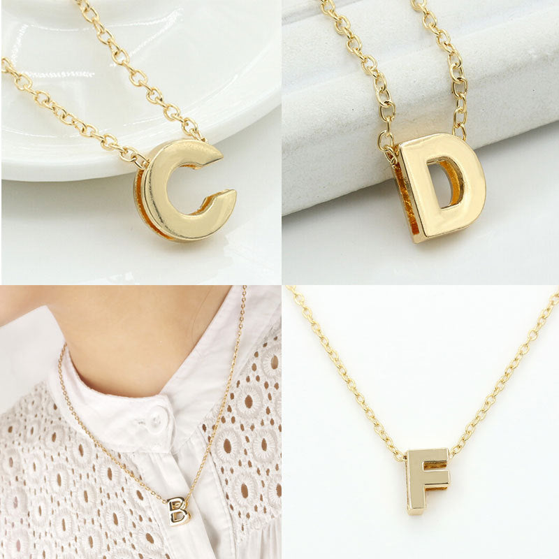 3D Bubble Initial Necklace – Gold Plated A-Z Letter Pendant (Stainless Steel, Dainty Personalized Jewelry)