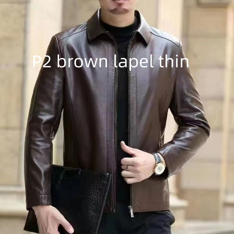 Premium Fleece-Lined Leather Jacket - Stand Collar Men's Outerwear