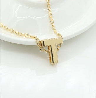 3D Bubble Initial Necklace – Gold Plated A-Z Letter Pendant (Stainless Steel, Dainty Personalized Jewelry)
