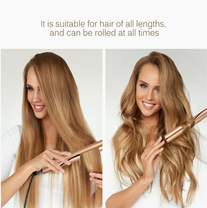 2-in-1 Ceramic Hair Straightener & Curler – 360° Swivel, Global Voltage, Fast Heat-Up