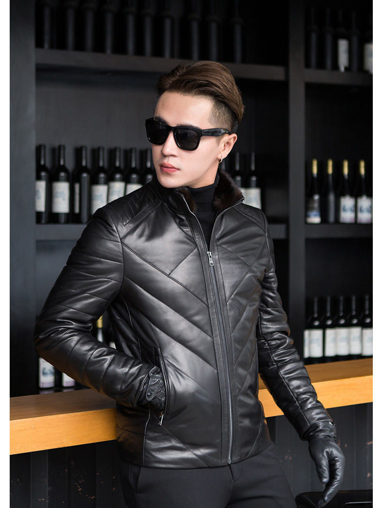 Luxury Leather & Velvet Mink Winter Jacket