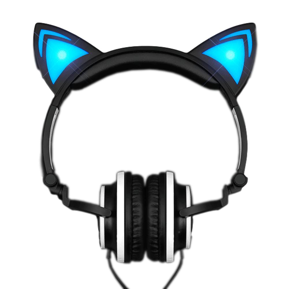 Blue LED Kitty Cat Animal Ears Headphones-0