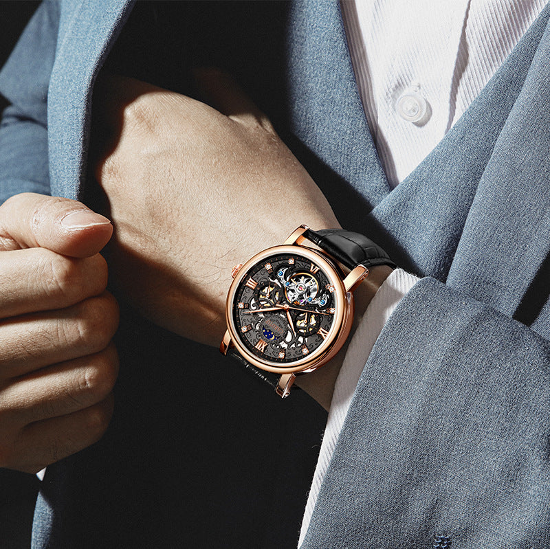 Luxury Men's Leather Watch – Stainless Steel & Reinforced Glass