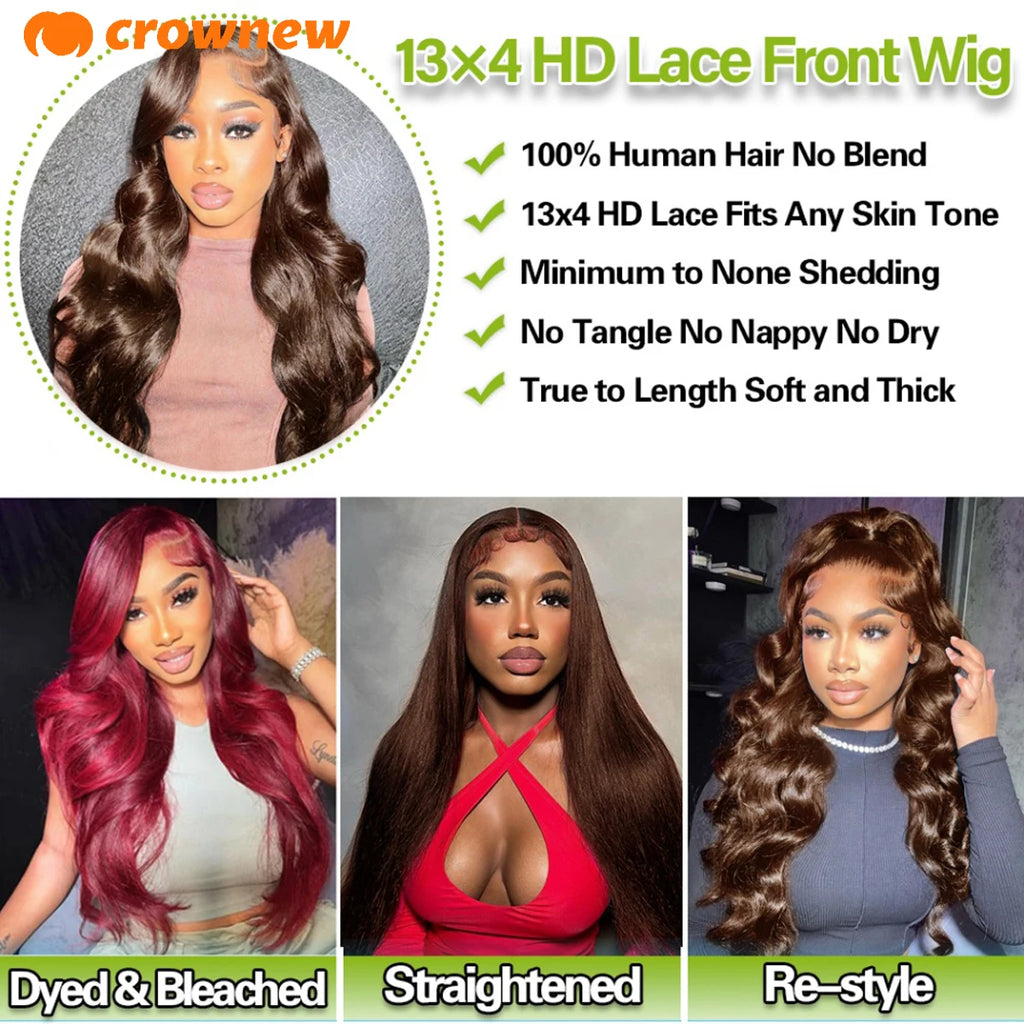 Promotional image of a lace front wig with features and color options.