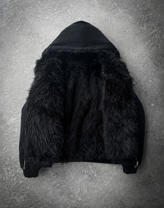 Hoodie fur collar cardigan sweatshirt American retro casual street velvet short thickened couple versatile warm cotton jacket