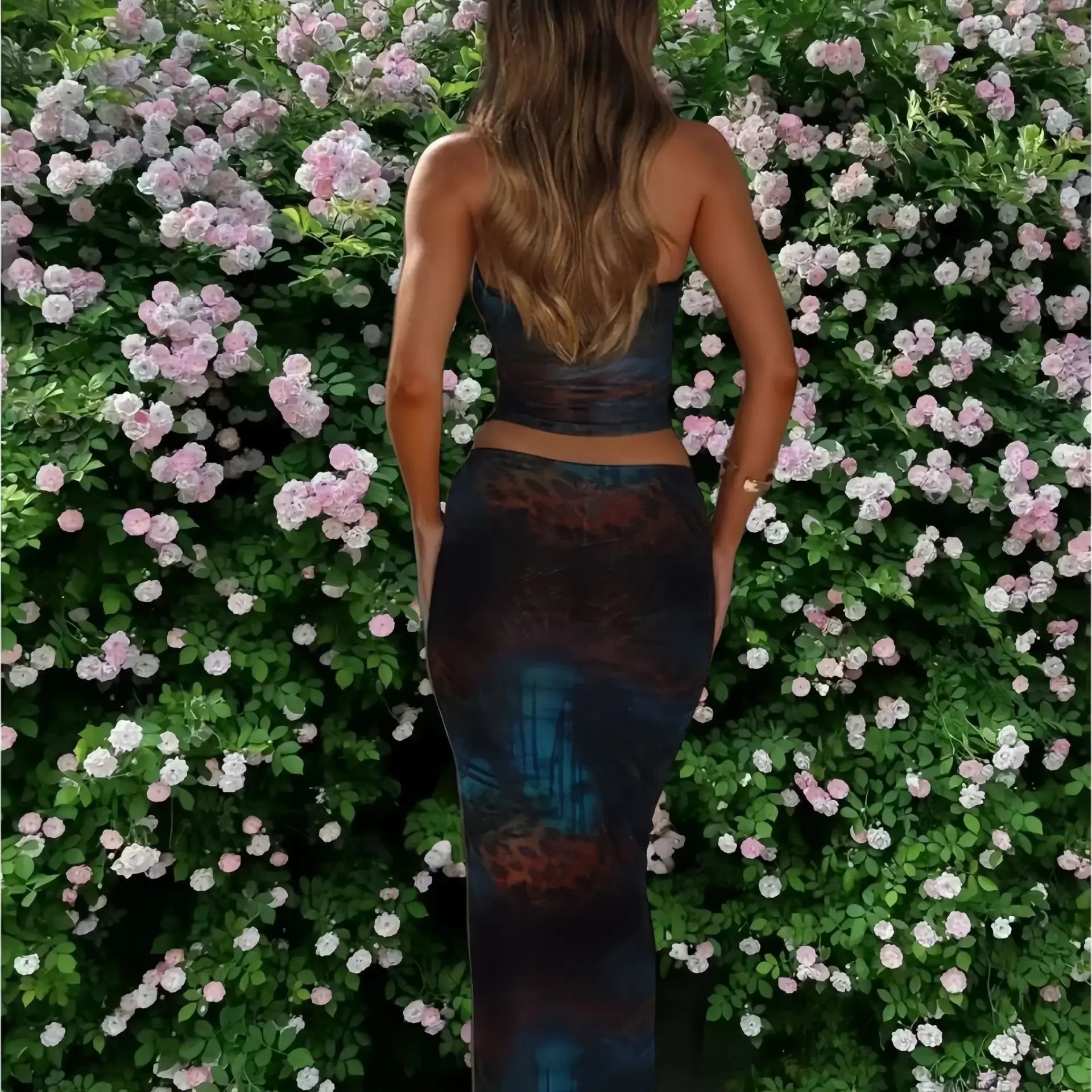 Women's Summer 2-Piece Set - Slimming Printed Vest & Hip Covering Skirt Outfit