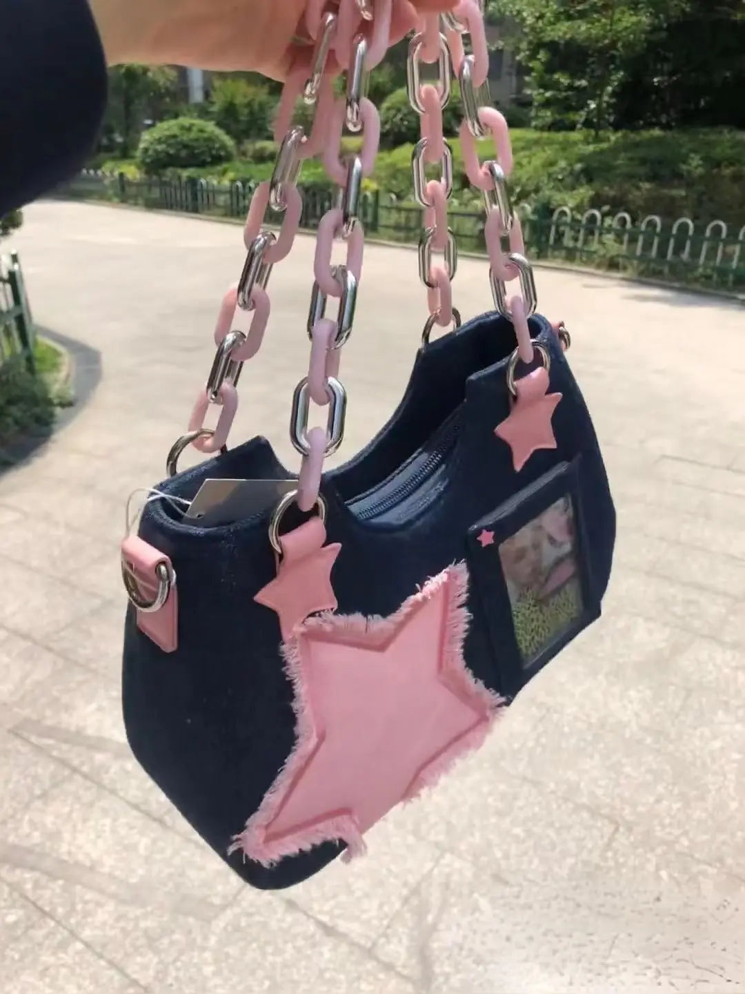 Splicing Hit Color Handbag Niche Design Chain Cowboy Handbag Star American Retro Itabag Y2k Shoulder Bag 2023 New Women'S Bag