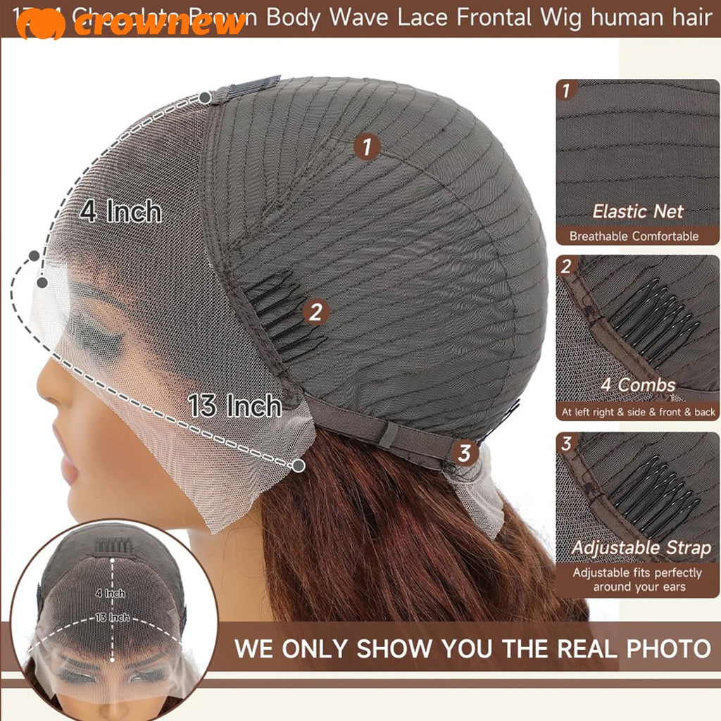 Chocolate Brown Lace Front Wig Human Hair 200% Body Wave Human Hair Wigs Pre Plucked 13x4 13x6 HD Lace Frontal Wig Brown Wig