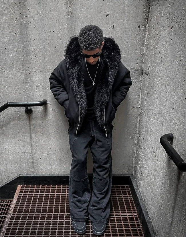 Hoodie fur collar cardigan sweatshirt American retro casual street velvet short thickened couple versatile warm cotton jacket