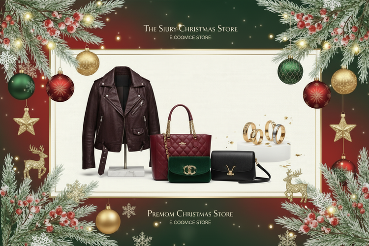 Christmas Holiday Banner with Leather Jacket