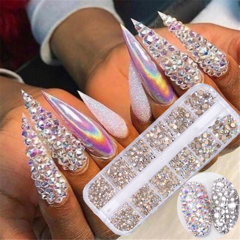 best 12 boxes / set of AB crystal rhinestone diamond gem 3D glitter nail art decoration beauty glitter nail shop online at M2K Trends for glitter nail