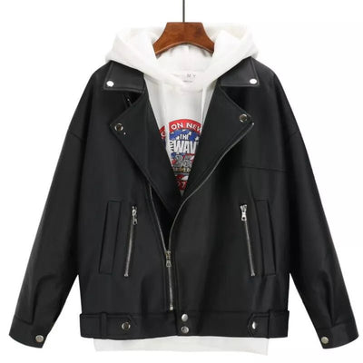 best 2021 New Arrival Women Autumn Winter Leather Jacket Oversized Boyfriend Korean Style Female Faux Coat Outwear Black Bike Jacket shop online at M2K Trends for