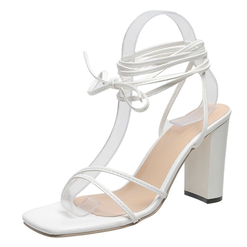 best 2022 Summer White Black Woman Ankle Strap Sandals Leather Cross-Tied High Heels Shoes Sexy Lace Up Party Pumps shoe Size 35-42 0 shop online at M2K Trends for
