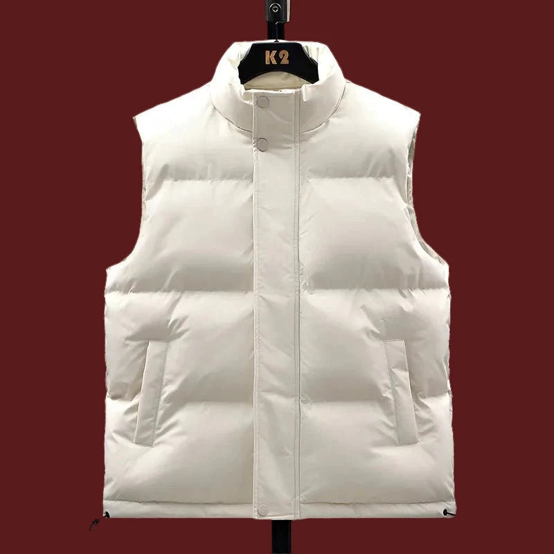 best 2023 Men Vest Jacket Autumn Winter Big Size Vest Jacket Sleeveless Jacket Solid Color White Puffer Jacket Streetwear Fashion Men Outerwear & Coats shop online at M2K Trends for Outerwear & Coats
