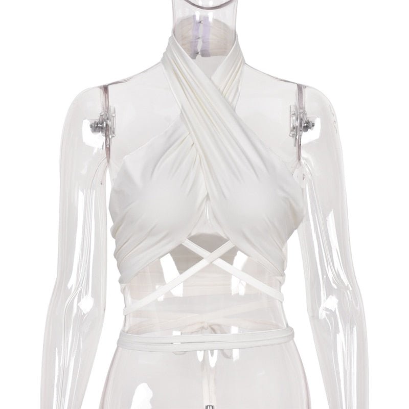 best 2023 New Women Sexy Cross Halter Tank Tops Y2K Fashion Off-the-shoulder Tie Up Crop Tops Club Party Wear Lady Backless Vest Tops 0 shop online at M2K Trends for