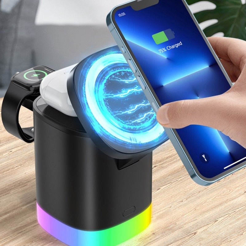 best 3 In 1 Magnetic Wireless Fast Charger For Smart Phone RGB Ambient Light Charging Station For Airpods IWatch Electronics shop online at M2K Trends for Wireless