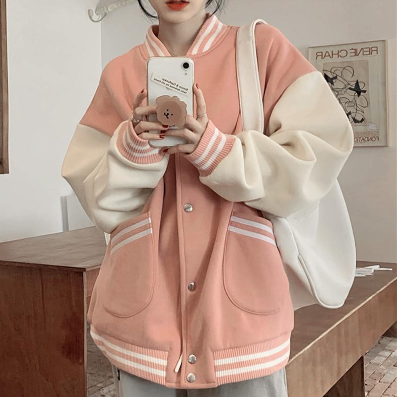 best Autumn Women Baseball Jacket Harajuku Casual Loose Pocket Printed Korean Oversize Bomber Sweatshirt Uniform Streetwear Tops 0 shop online at M2K Trends for