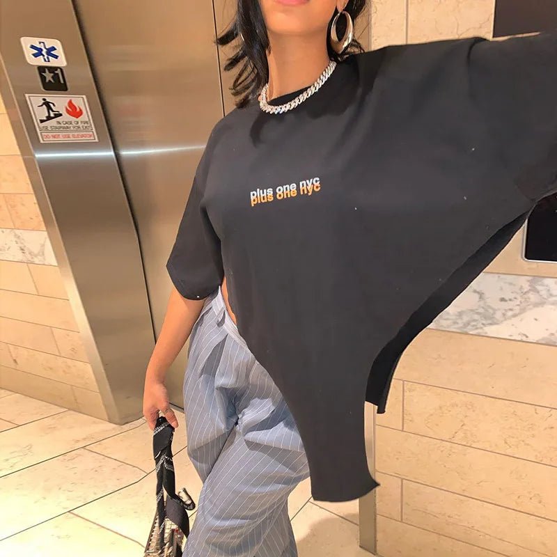 best BOOFEENAA Streetwear Letter Graphic T Shirts Y2k Clothes Crop Top Women Oversized Black Tees Alternative Clothing C85-BC14 shop online at M2K Trends for