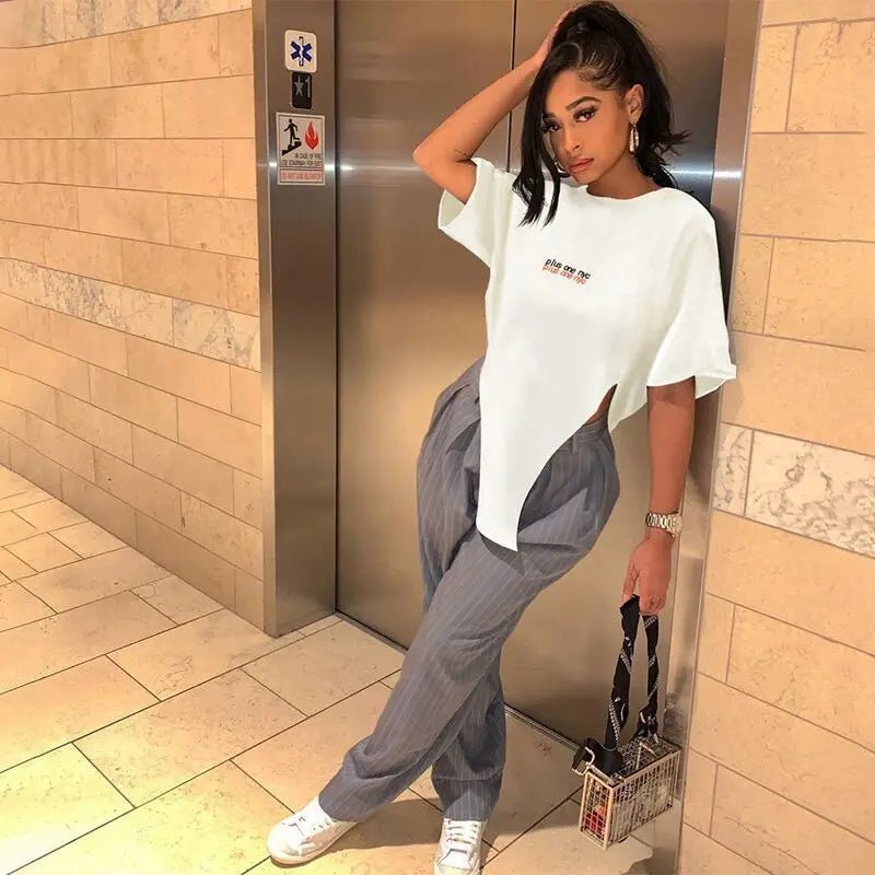 best BOOFEENAA Streetwear Letter Graphic T Shirts Y2k Clothes Crop Top Women Oversized Black Tees Alternative Clothing C85-BC14 shop online at M2K Trends for