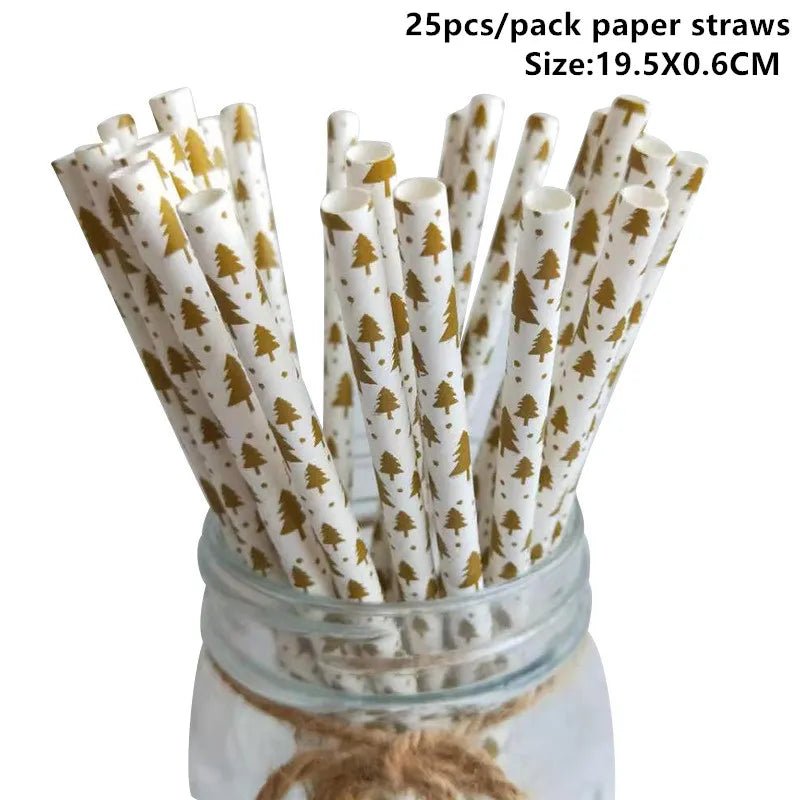 best cheap 25pcs Christmas Paper Straws Snowflake Drinking Straw Merry Christmas Decorations for Home 2023 Xmas New Year Party Supplies shop online at M2K Trends for