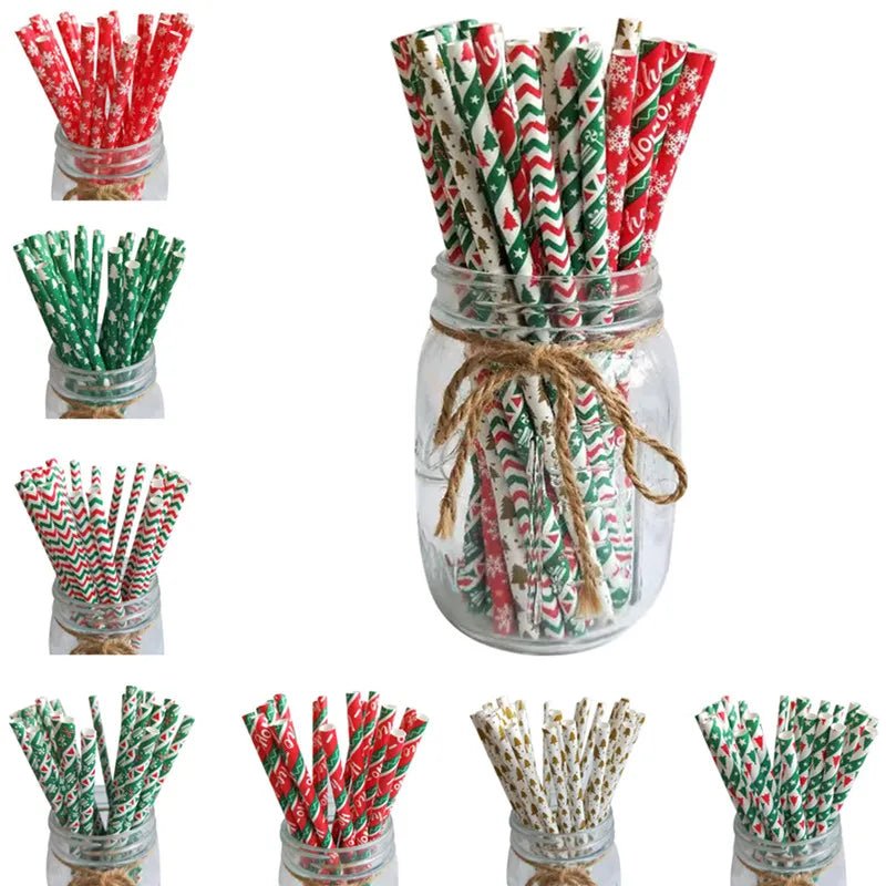best cheap 25pcs Christmas Paper Straws Snowflake Drinking Straw Merry Christmas Decorations for Home 2023 Xmas New Year Party Supplies shop online at M2K Trends for