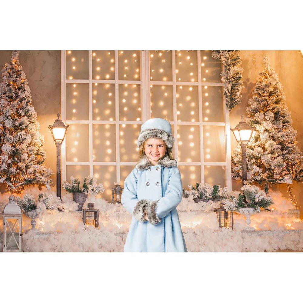 best cheap Christmas Backdrop Warm Street Light Decorative window White Snowfield Christmas tree Photography Background For Photo Studio shop online at M2K Trends for