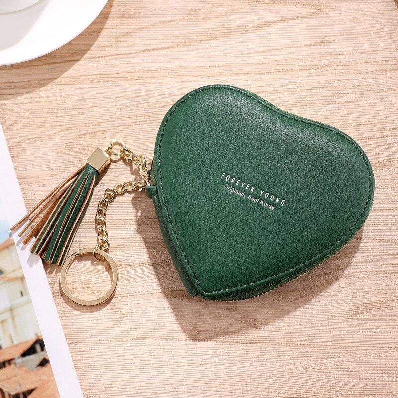best Fashion Heart Shape Women&#39;s Wallets PU Leather Tassels Zipper Mini Clutch Key Ring Coin Money Bag Girls Cute Small Purse 0 shop online at M2K Trends for