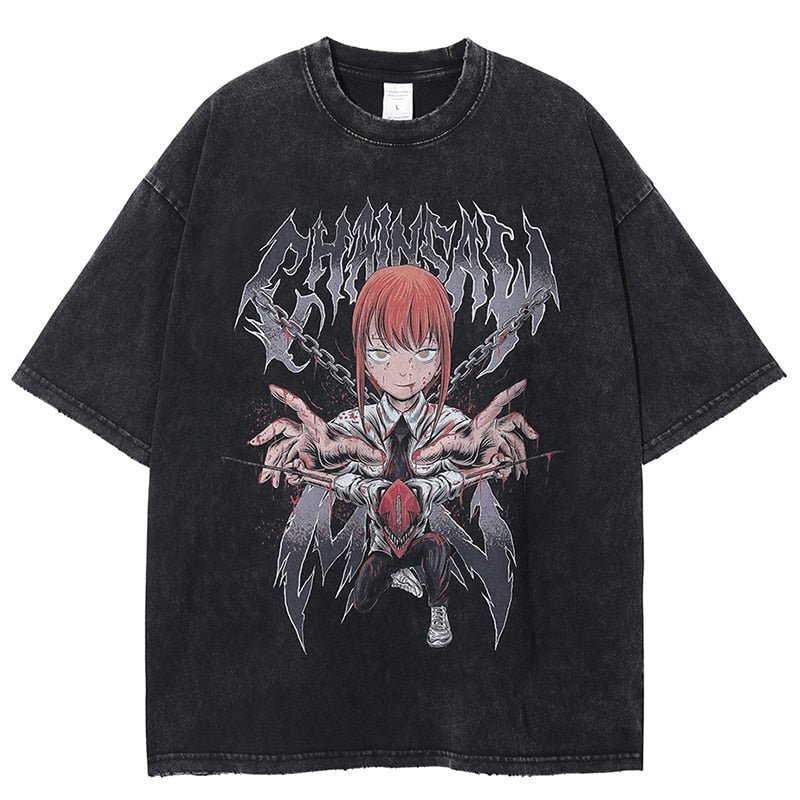 best Hot Anime Graphic T-shirt Chainsaw Man Vintage Washed Tshirt Men Oversized Hip Hop Streetwear Summer Harajuku Tops Cotton Tees 0 shop online at M2K Trends for