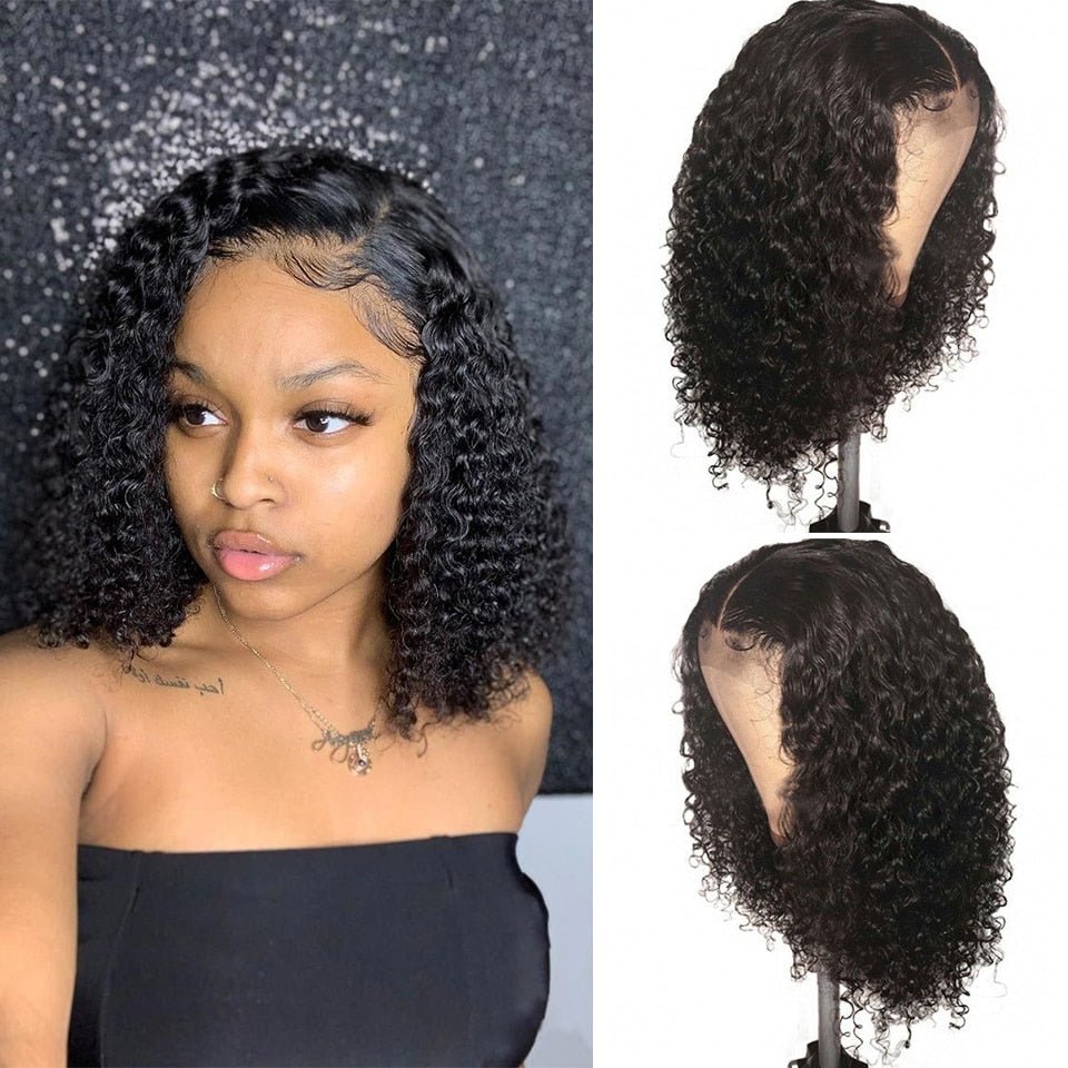 best Malaysian 13X4 Cut Short Bob Curly Human Hair Wigs For Black Women Remy Deep Curly Lace Frontal Wig Pre-Plucked With Baby Hair 0 shop online at M2K Trends for