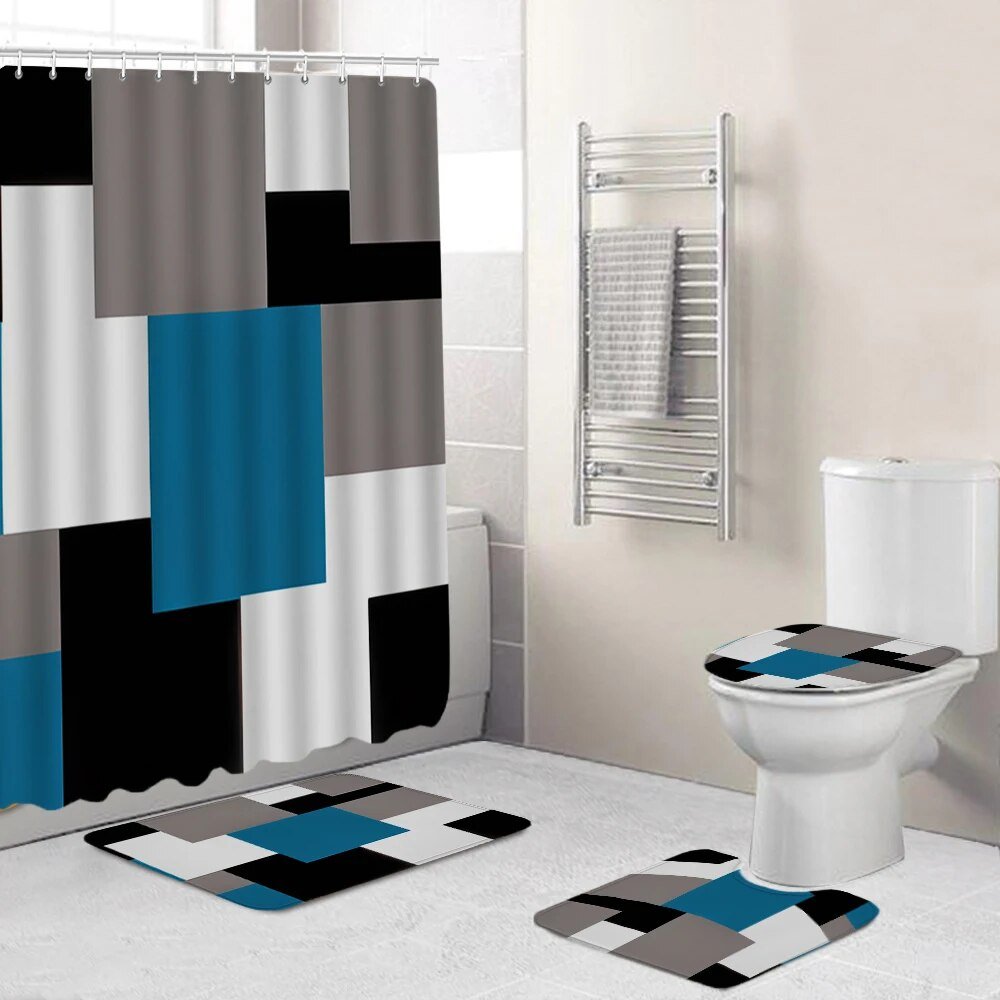 best Modern Bathroom Shower Curtain Waterproof Home 3D Carpet Entrance Doormat 4Pcs Set Toilet Seat Cover Rug Bath Non-Slip Floor Mat shop online at M2K Trends for