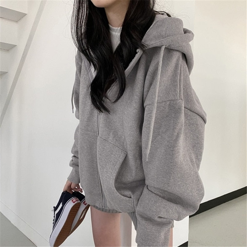 best Oversize Women Hoodies 2022 New Casual Solid Zip Up Hooded Sweatshirt Harajuku Korean Loose Couple Hoodie Jacket Coat Streetwear 0 shop online at M2K Trends for