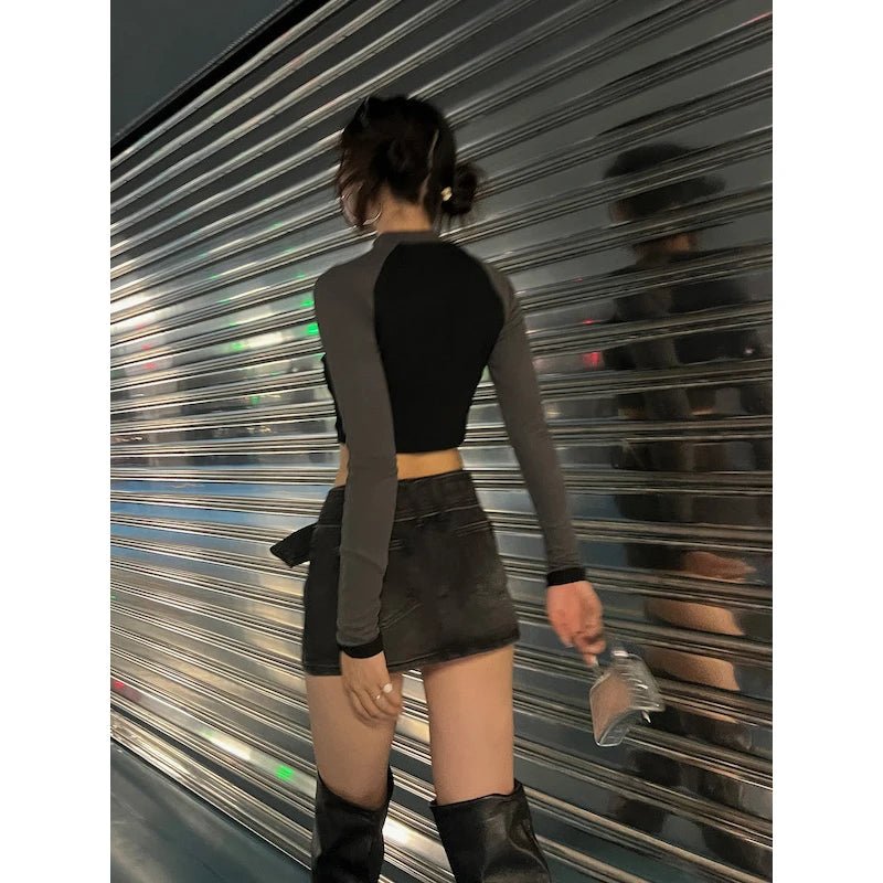 best ReddaChic Acubi Fashion Denim Mini Skirt Women Grunge Y2k Jean Skort Low Waist Short Bodycon Harajuku Gyaru Goth Emo Streetwear shop online at M2K Trends for