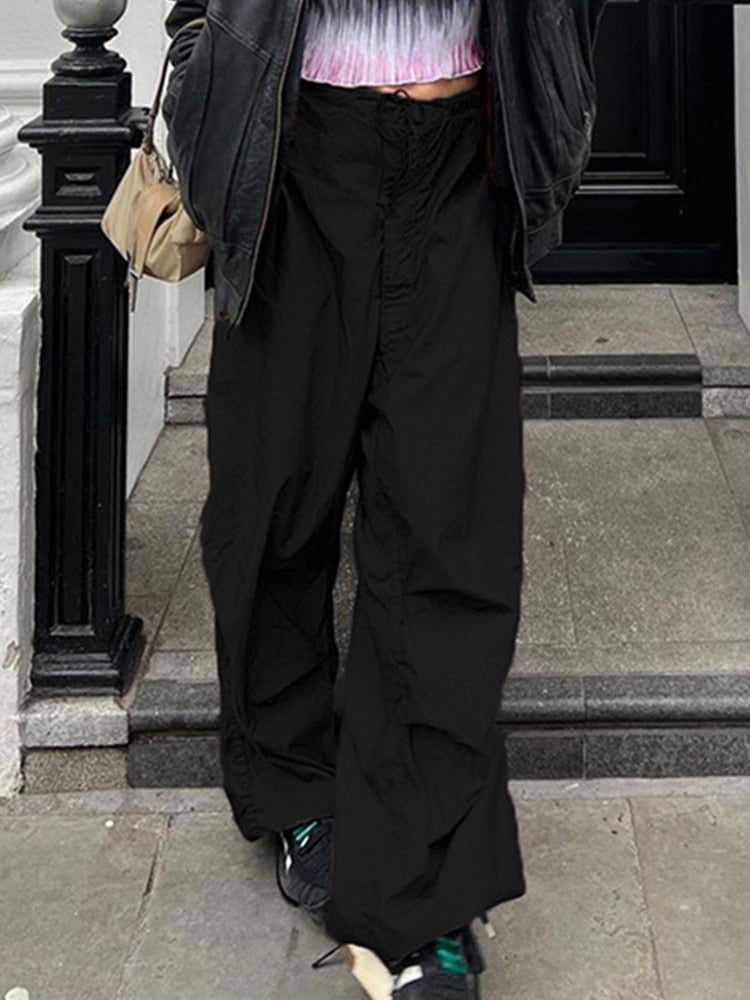 best Sweetown Casual Baggy Wide Leg Sweatpants White Loose Drawstring Low Waist Streetwear Cargo Pants Womens Hippie Joggers Trousers 0 shop online at M2K Trends for