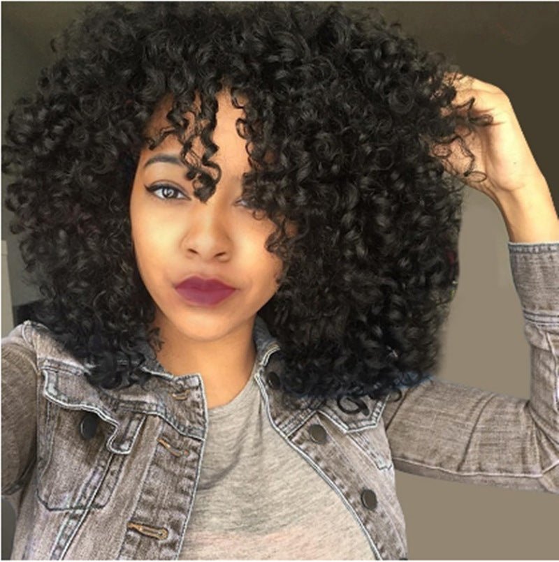 best Wigs, African Short Curly Hair Female Wigs, Fluffy Small Curly Bangs, Long Curly Hair Wigs wig shop online at M2K Trends for