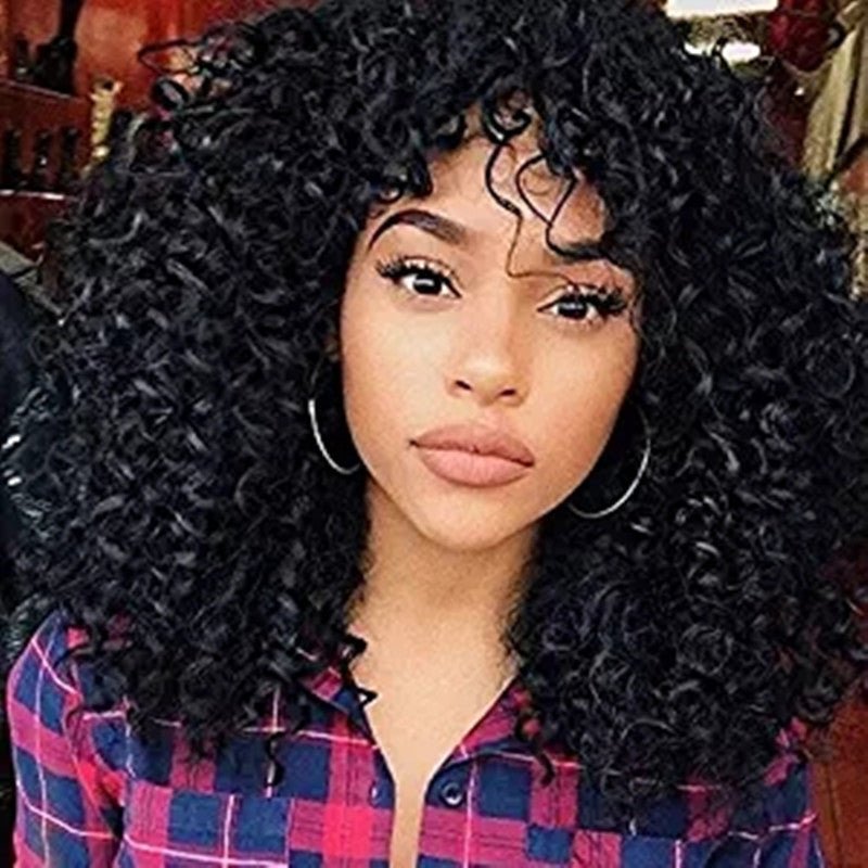best Wigs, African Short Curly Hair Female Wigs, Fluffy Small Curly Bangs, Long Curly Hair Wigs wig shop online at M2K Trends for