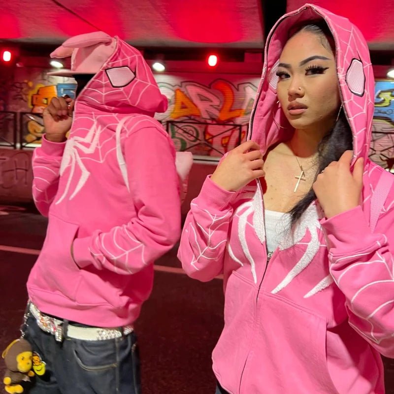 best Y2K Harajuku zip up hoodie kawaii clothes Spider Anime Pattern streetwear Gothic oversized hoodie Hip Hop Fashion casual jacket shop online at M2K Trends for