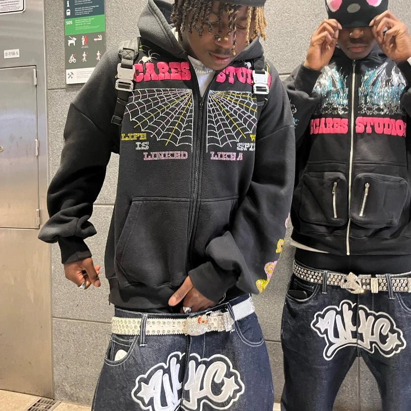 best Y2K men Jeans streetwear Printed Letter Black Vintage Pants 2023 New Harajuku Fashion Casual Loose Men Rock WideLeg baggy jeans shop online at M2K Trends for